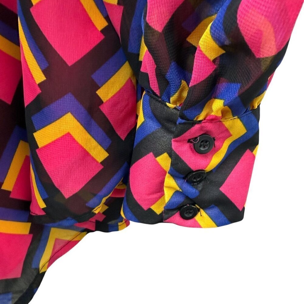 New York & Co. Blouse Size Medium Pink Modern Print Womens Top Long Sleeve NWT - Picture 7 of 9